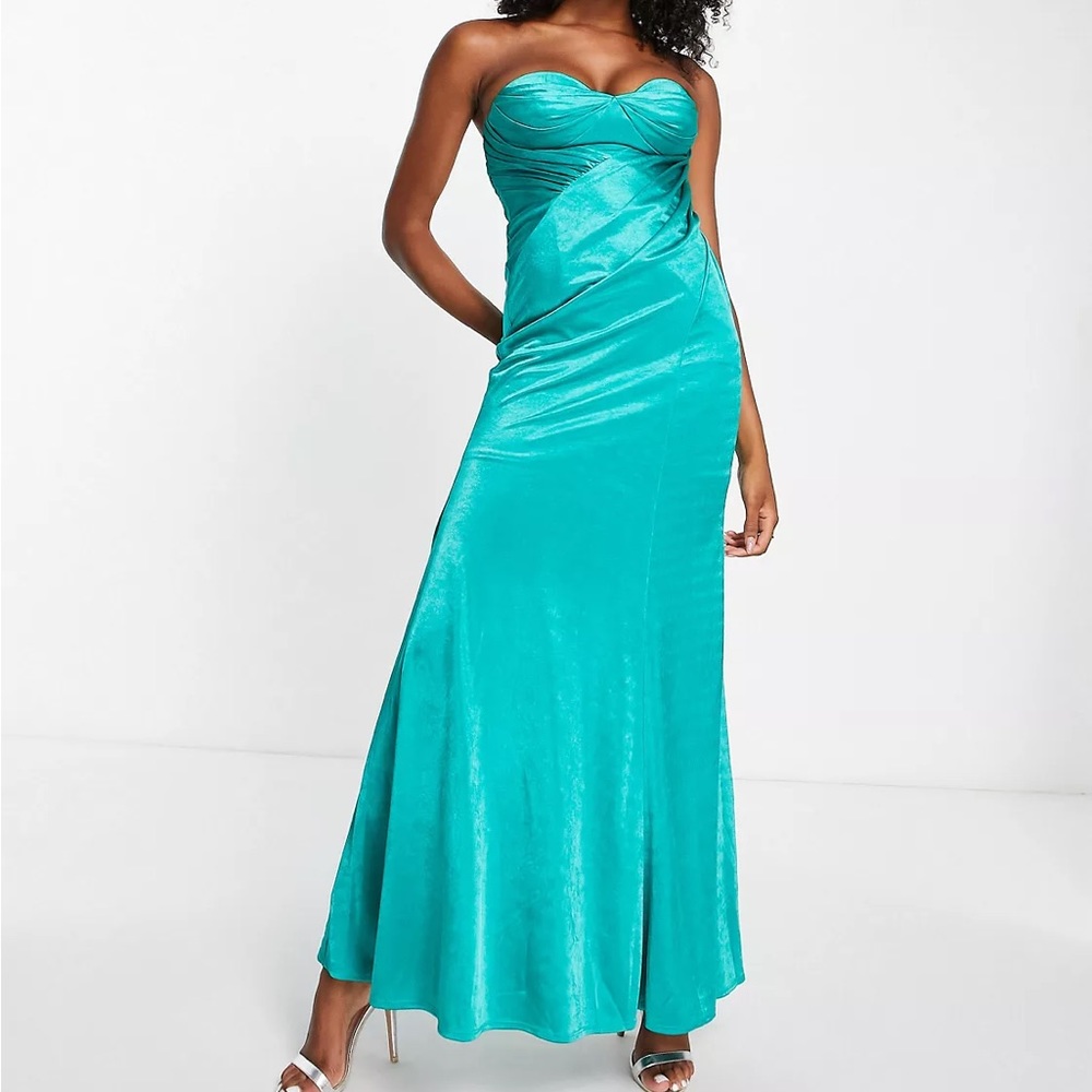 ASOS DESIGN bandeau tuck drape maxi dress in aqua